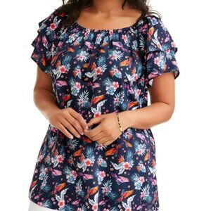 Terra & Sky Women's Parrot Macaw Layer Sleeve‎ Peasant Top Plus Size OX 14W